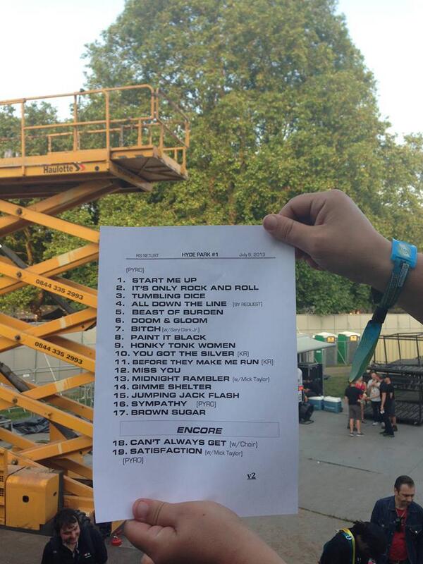 "<a href="/RollingStones/">The Rolling Stones</a>: Tonight's #StonesHydePark setlist! " <a href="/Matiasalbor666/">Matias666</a>