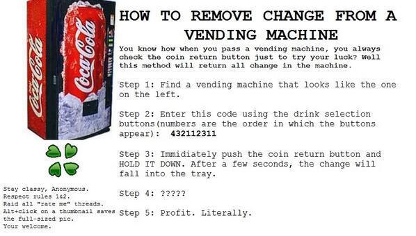 NotCorruptMedia's tweet image. How to remove change from a vending machine: