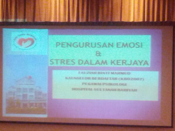 ct_Sincerity's tweet photo. Slot 1 utk pg nie #PengurusanEmosi &amp; #StressDlmKerjaya dkendlikn olh Pn Fauziah Bt Mahmud dr Hoslital Sultnah Bahiyah http://t.co/0A0TTDcVSs