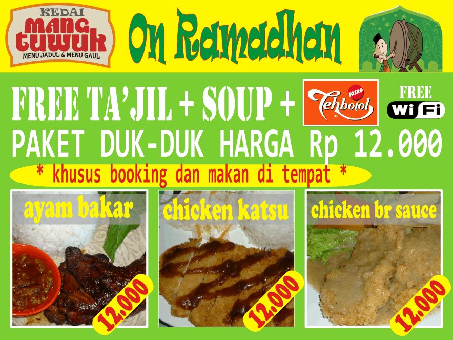 MangTuwuk's tweet photo. Buka puasa di mangtuwuk ada freenya.... apalagi yang booking... dapet free soup lezat lhooo XD. cek promo di bawah ya http://t.co/V99ktfEDD3