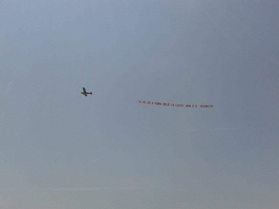 Picture: Lazio fans troll rivals Roma with an aerial advertising stunt over the Italian capital