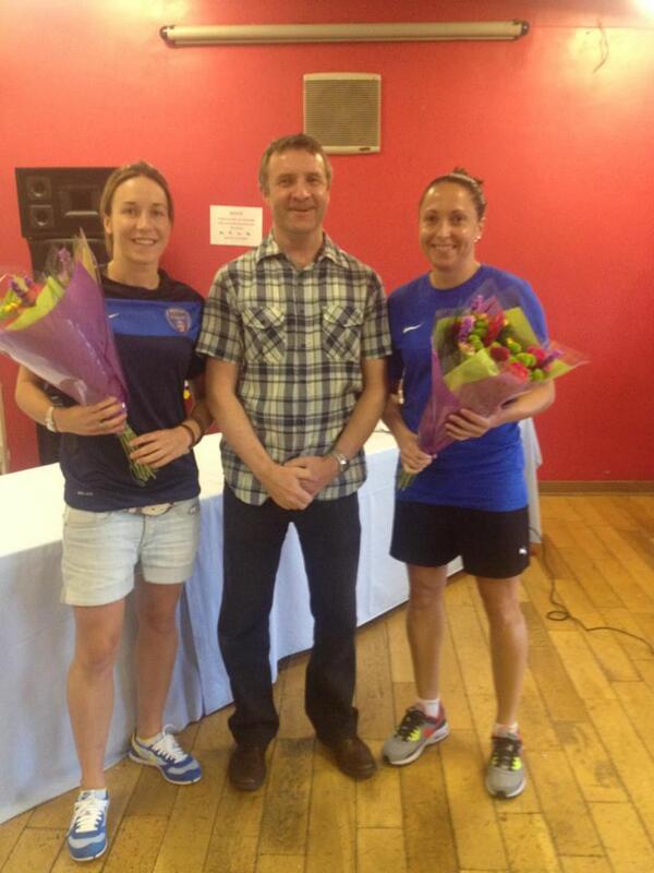 Corinne Yorston and Laura Del Rio from <a href="/bristolacademy/">Bristol Academy WFC</a> with Dave Winfield Chairman of the Bristol Girls League!!!