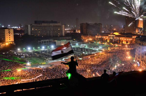 BBCWorld's tweet image. Fireworks over Cairo's Tahrir Square, where @bbclysedoucet says there's a festive mood #Egypt bbc.in/12dSST8