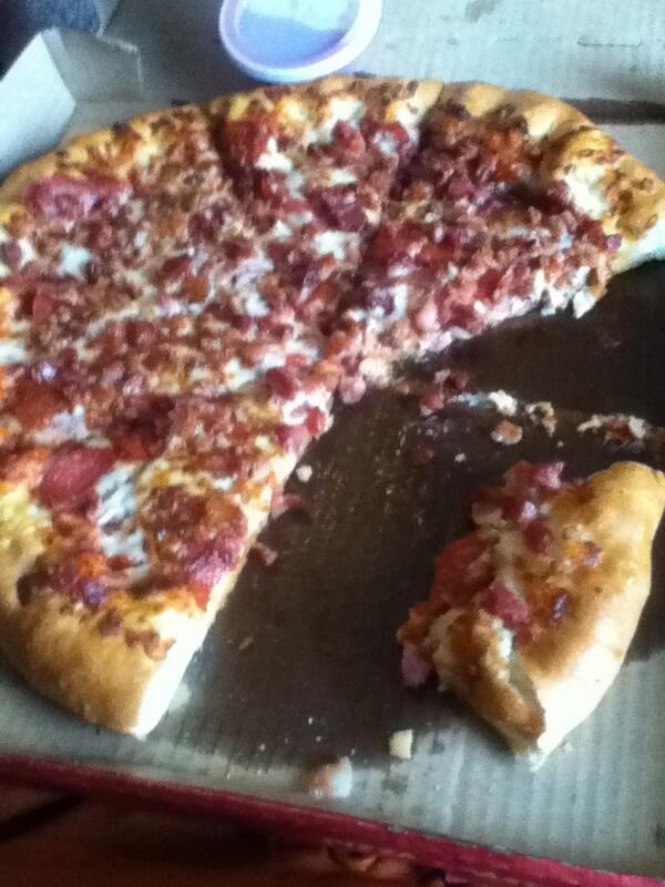 Heart attack in a box. #DoublePepperoni #DoubleBacon #Ham #grease