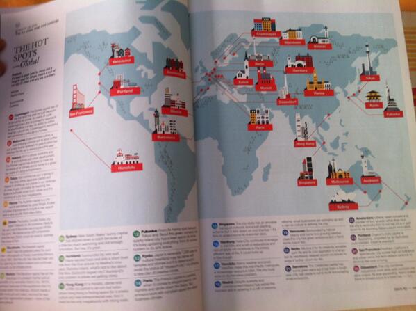 Top25Cities: Maps and Ranking 
by @OhMonocle 
1 #Copenhagen
2 #Melburne
3 #Helsinki 
4 #Tokyo
5 #Vienna