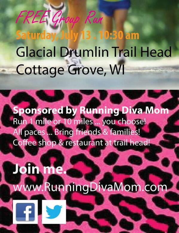 RunningDivaMom's tweet image. FREE @RunningDivaMom Group Run - 7/13 Glacial Drumlin #CottageGroveWI #MadisonWI #Running #RunningDivaMom