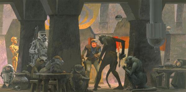 starwars's tweet photo. #McQuarrieMonday - An early concept for everone's favorite wretched hive of scum and villainy. http://t.co/vk61No28Iz