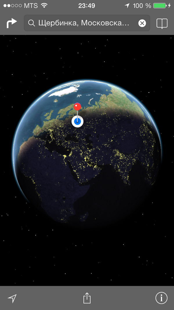 AppleInsider_ru's tweet photo. Если выбрать в Картах режим Спутника и уменьшить масштаб, нас ждет вот такая красота #iOS7Beta3 http://t.co/DInDtc4tTk