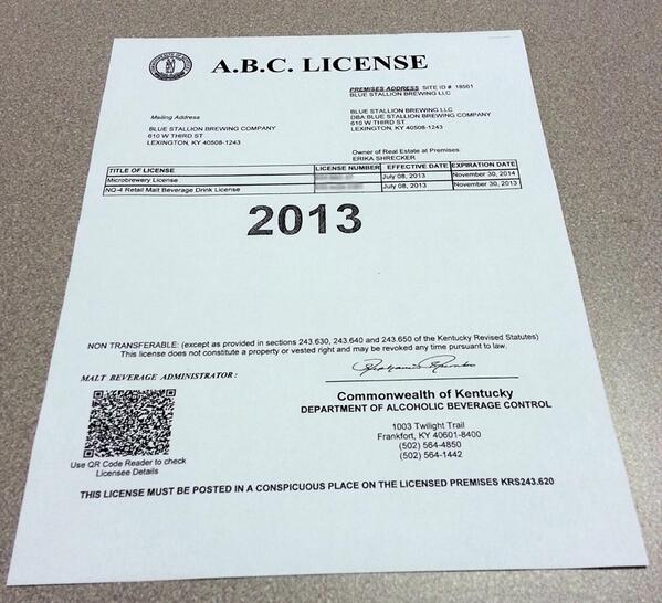 BlueStallionBC's tweet image. ABC license means we're ready to brew some beer! #countdowntoopening