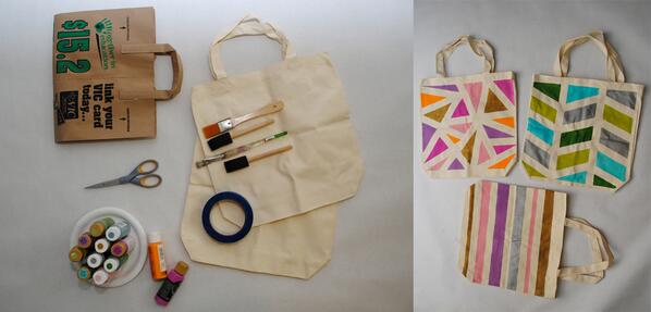 modesTalka's tweet image. Vienkrāsainas tašiņas pārkrāsotas ar tekstila krāsu un līmlentas palīdzību. collectandcarry.com/2012/04/diy-ge…