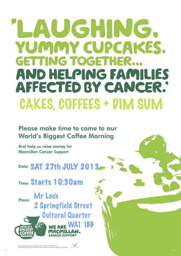 mrlausdimsumbar's tweet image. Come along on Saturday 27th July to help us raise money for Macmillan. Cakes, coffees, Dim Sums and more. Please RT.