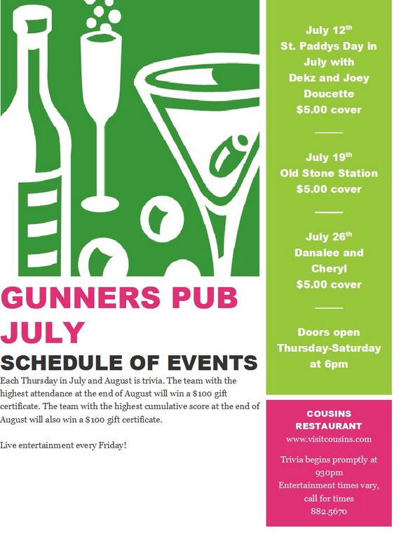 visitcousins's tweet photo. Schedule of events for July http://t.co/bV05Cqd5xU