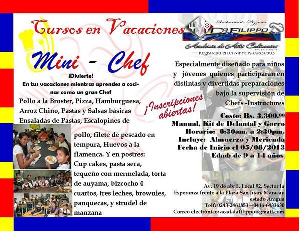 ACAD_DAFILIPPO's tweet photo. Ya están abiertas las inscripciones para el curso MiniChef http://t.co/SBHybD4Dju
