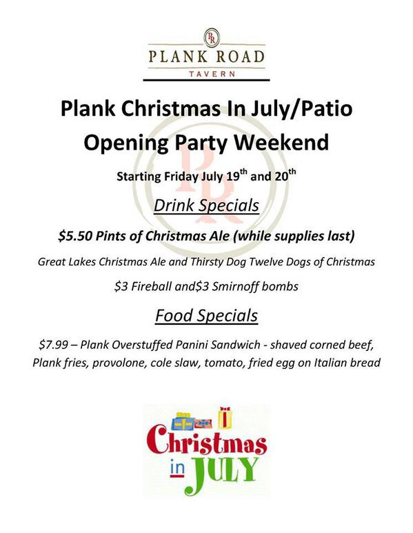_ThePlank_'s tweet photo. Less than 12 days til Christmas....in July!  Stop by for a favorite beverage on the patio.  #GetPlanked http://t.co/rswkFVhsrM