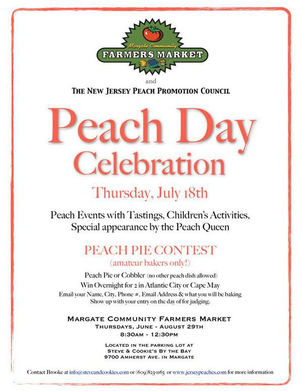 NJ_Peaches's tweet photo. July 18: First Peach Party of the month at Margate Farmers Market, in the parking lot of Steve and Cookies By the Bay http://t.co/qZ42TmyLnK