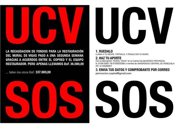 rctv's tweet photo. SOS para rescatar mural de Oswaldo Vigas en la UCV. http://t.co/Th7BLFMnA7