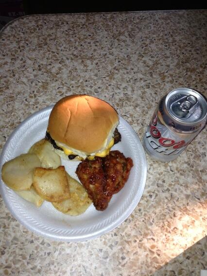 morty1971's tweet photo. Double man sized cheeseburger-BBQ Chicken Wings-Fried Perogies! #epitomyofhealth http://t.co/kz2cZzAmDz