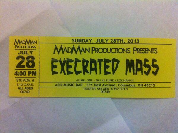 ExecratedMass's tweet photo. Execrated Mass has a show on 07/28/2013 at 04:00 PM @ The A&amp;R Music Bar in Columbus, OHIO http://t.co/Cq9be6onyW