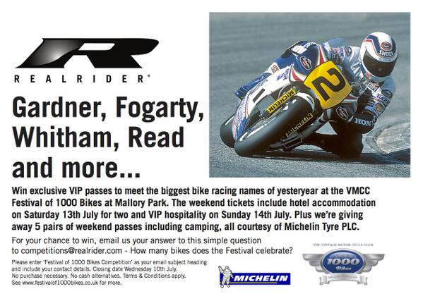 realrider's tweet image. Here's a reminder of the VIP Hospitality prize &amp;amp; more for this weekend's #festivalof1000bikes event. #motorcycles