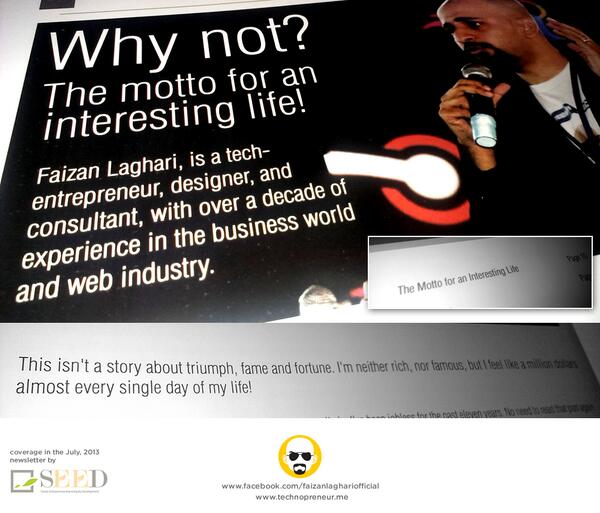 miniventure's tweet photo. Article on Faizan Laghari, Founding Partner, Mini Ventures in the Seed Ventures newsletter with his "why not?" mantra http://t.co/9sKnTy7QzP