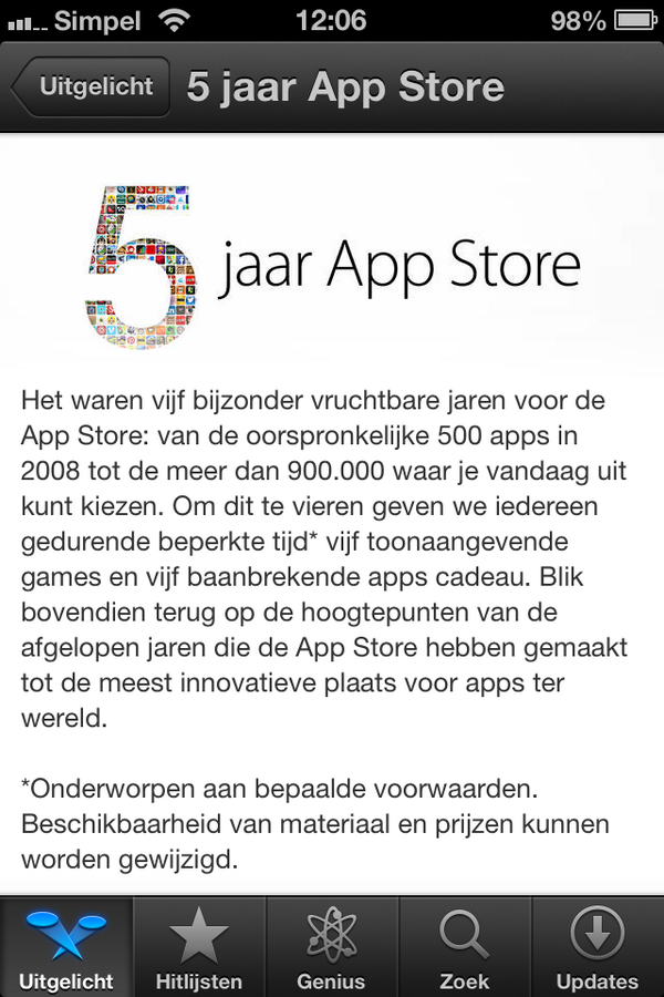 politiekeTom's tweet image. #AppStore bestaat 5 jaar. Apple viert dit door gratis apps en games weg te geven. #5YearsoftheAppStore