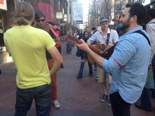 CapeTown's tweet photo. via @IanBredenkamp: Huddles of musos busking in protest on st George's mall #GoodmanNono http://t.co/I2MsXBkZhW #capePic