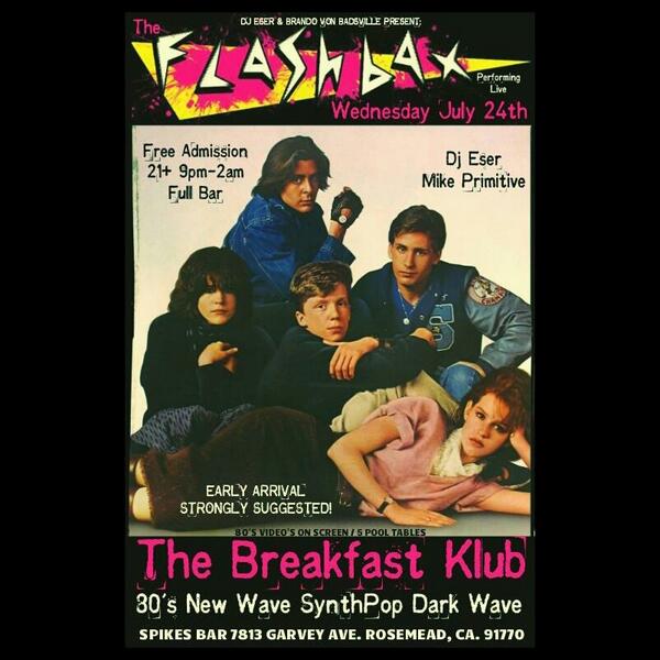 Tonite! The Flashbax performing live at The Breakfast Klub Free 21+ Spikes Bar 7813 Garvey Ave. Rosemead, Ca. 91770