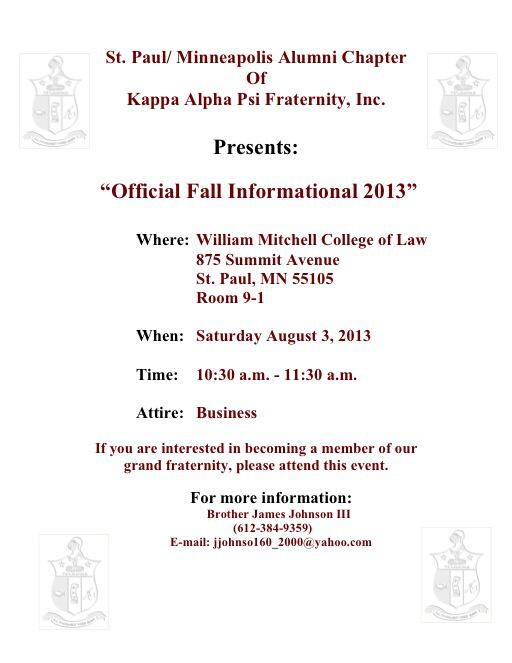 Event Notification: Official 2013 Fall Informational
