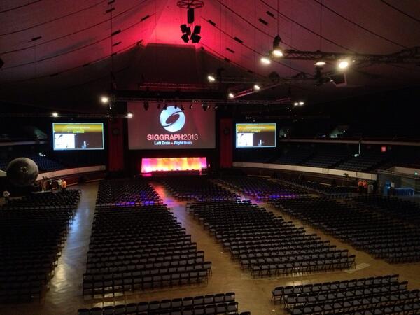 siggraph's tweet photo. The calm before the storm... The @SIGGRAPH_CAF's Electronic Theater opens tonight. Will you be coming? #SIGGRAPH2013 http://t.co/eZuQE6aDAm
