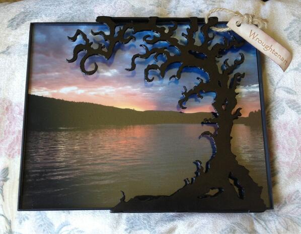 Shawnigan lake sunset shot last week, with unique hand cut tree frame 8"x10" $80 each