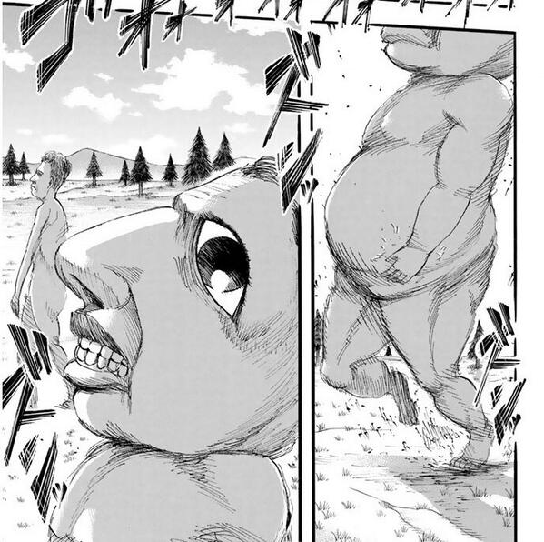 副編集長の鎌田 メイン V Twitter 進撃の巨人より ミーナを殺してサシャを襲ったキラキラお目々の巨人 通称 お下げイーター よりも更に青鬼 に似ている巨人 Http T Co Pcw8jvfiyu