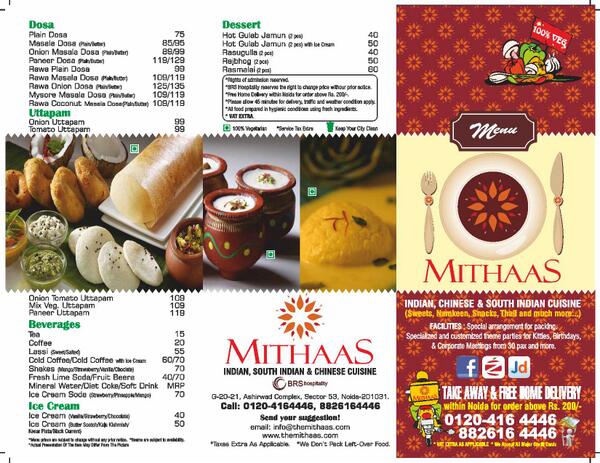 Latest Mithaas Menu Front