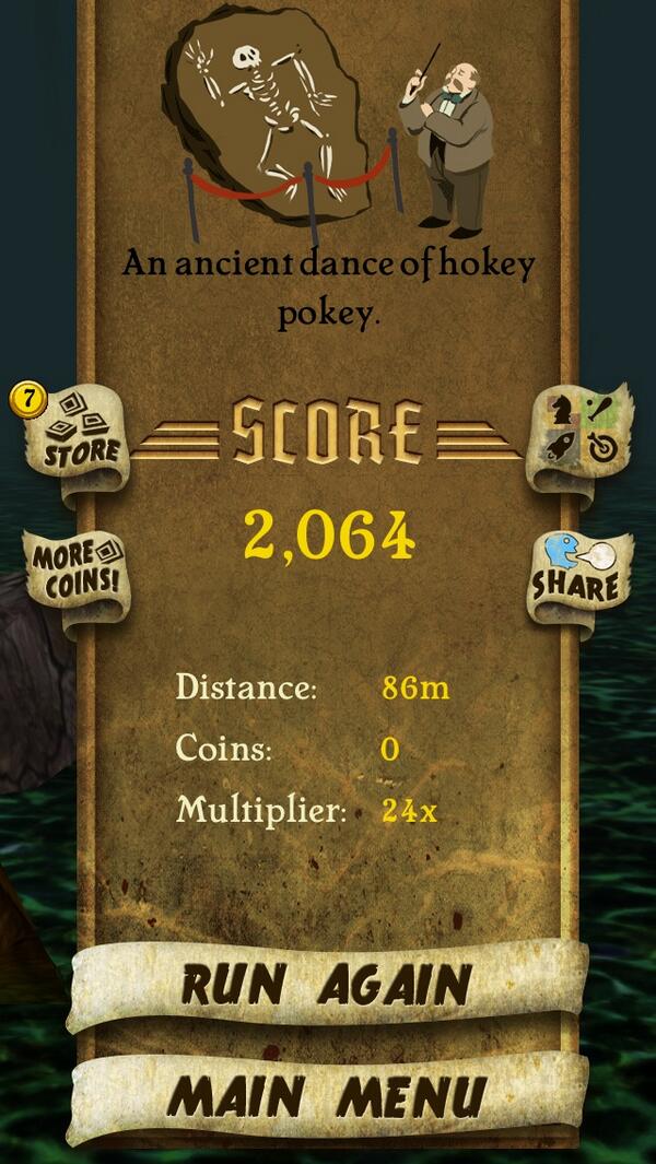 WooDro21's tweet photo. I got 2,064 points while escaping from demon monkeys. Beat that! http://t.co/dOOZ1ru4a3 #TempleRun http://t.co/ogCf9eEIKo