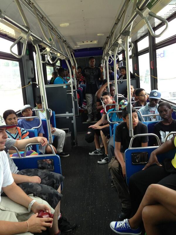 Han_Perr's tweet photo. So far, this bus is just us #Volunteers! We're on our way to play games with kids at #jacobriis! @newyorkcares http://t.co/ActMaAB0ep