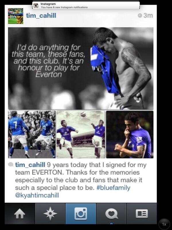Tim_Cahill's tweet photo. 9 years today since signing for EVERTON. #MFC #EFC #RBNY @FOXSportsAUS @NewYorkRedBulls amazing memories #take2 http://t.co/PU6EU3LVqi