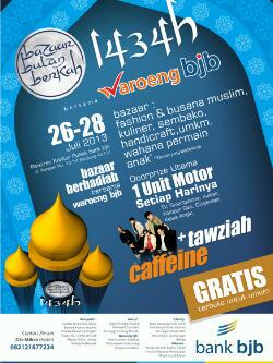bjbSentraPakuan's tweet photo. Bazaar ramadhan bersama waroeng bjb 26-28 Juli 2013 @lap.parkir bank bjb Kantor Pusat. cc: @bankbjbuntukibu http://t.co/AdAYTr9zB8