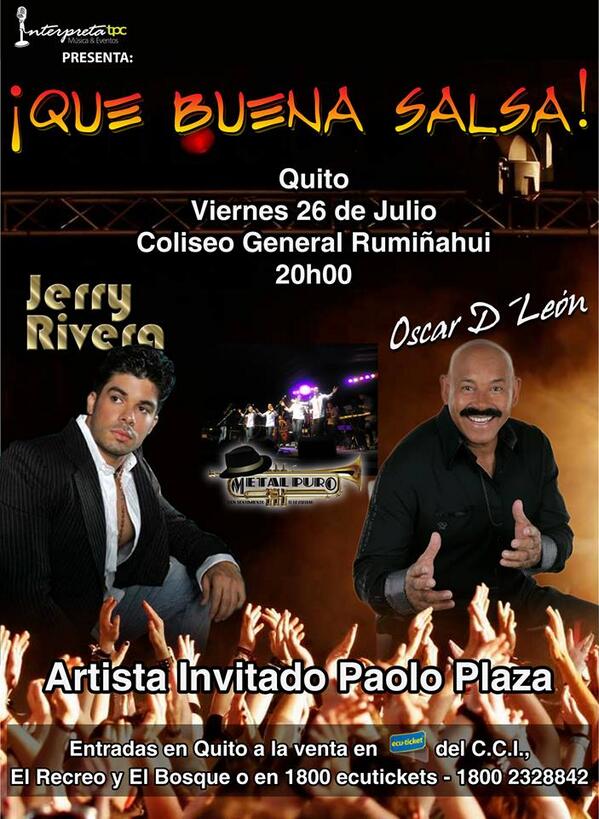 OscarDLeon's tweet photo. AQUIN ESTA TODA LA INFORMACION DE MI SHOW EN QUITO ESTE VIERNES 26 http://t.co/0q3Ssx4uwI