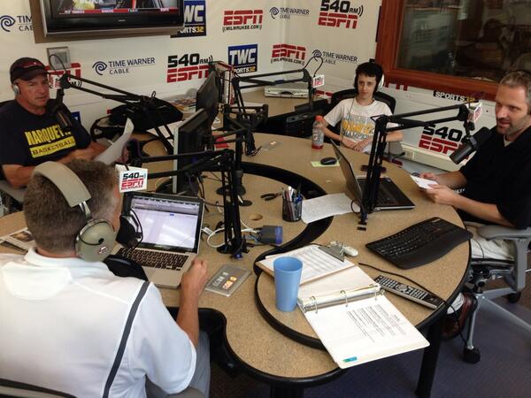 TeamMKE's tweet photo. Thanks to @mitchnelles for having Asher, our JCC Maccabi Star Reporter, in the ESPN Milwaukee booth!

#ATXMaccabi http://t.co/bthRqgyWTV