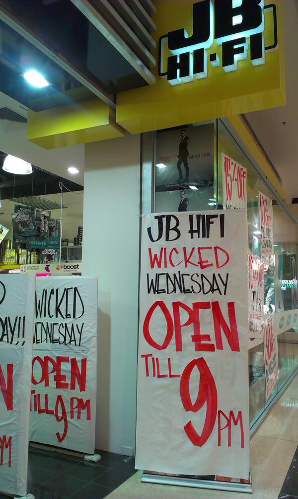 Colleen_JBaus's tweet photo. Come on in to @JBMarionSA  today #adelaide for some #jbwickedwednesday deals. We are here til 9pm! http://t.co/XlPqUejpS9