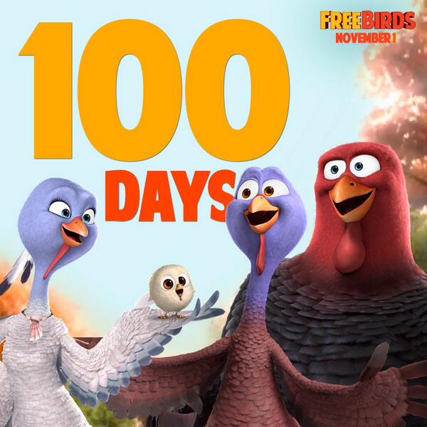 FreeBirdsMovie's tweet photo. Hold onto your feathers. #FreeBirds is just 100 DAYS away! http://t.co/BZFiujVabp