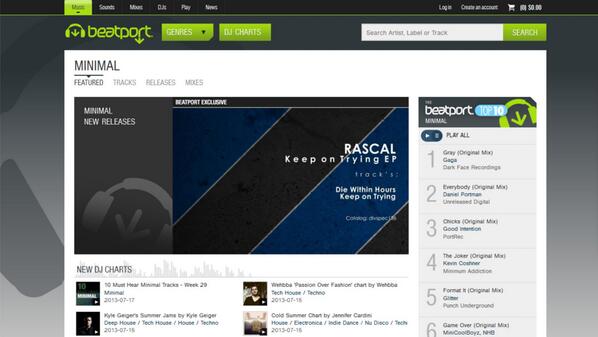 divinetechrec's tweet image. 22/07/2013 - MINIMAL FEATURED: Beatport Exclusive: Release Rascal - Keep on Trying EP.