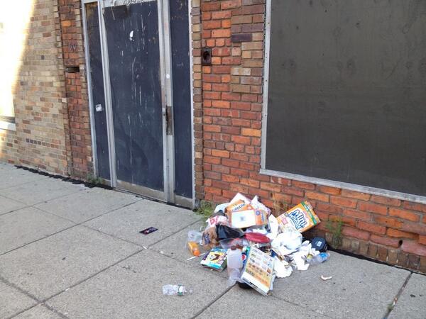 RGimpert's tweet image. How @MacMiller's crew feels about Detroit (garbage left outside venue from tour bus).