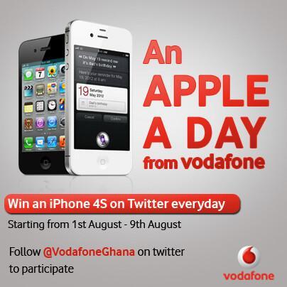 TelecelGhana's tweet photo. An iPhone 4S will be given away everyday on this TL.Starting from 1st to 9th August  #AnAppleADay http://t.co/E6kQ5PSUaD