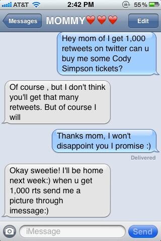 YahJudith's tweet photo. HELP ME RT THIS PLEASE! MY MOM SAID IF I GET 1000 rts I CAN SEE CODY IN CONCERT PLEASE #RT http://t.co/cYyaD47Txb