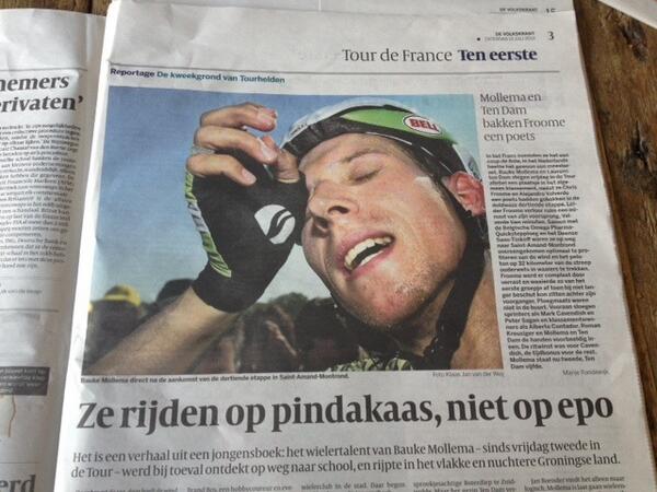 Dutch bikers (2 and 5) in the Tour de France confirmed today 'we don't use dope but #Calve peanutbutter!'