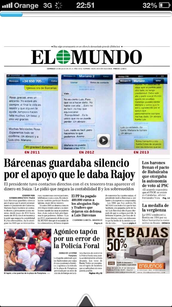 VictorValls's tweet image. Los sms entre Rajoy y Bárcenas  parece que los filtra un tal Mortadelo por orden de Filemón, ambos de la TIA #PPfail