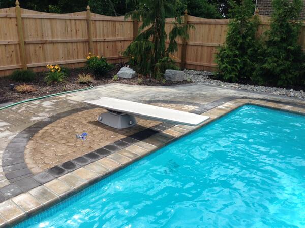 Diving board has finally been installed on our <a href="/techobloc/">Techo-Bloc</a> pool project. Well worth the wait. #hardscapelife