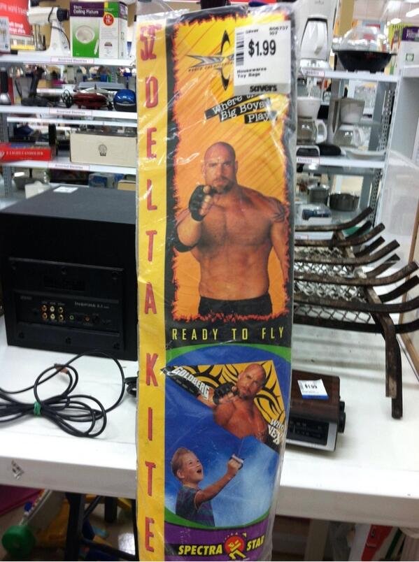 WrestleMan78's tweet photo. If you see something ugly and stupid in the sky today, it's probably just my officially licensed Goldberg kite. http://t.co/lZgRPrHl39