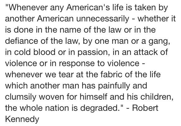 Whenever any American's life is taken by another American unnecessarily...the whole nation is degraded. -R. Kennedy