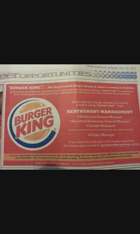 Kiranbutt02's tweet photo. #burgerking coming to lahore  !!  finaly a good alternative to McDonald's http://t.co/Fsys6kaOr5